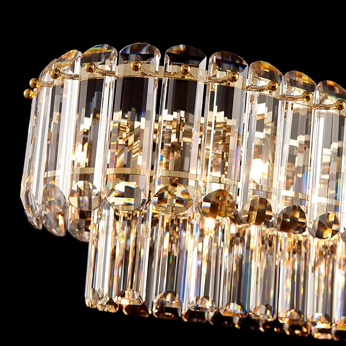 L50in Gold Crystal Chandeliers 20-Light Modern Chandeliers for Dining Room Large Rectangle Luxury Pendant Light Fixture for Kitchen Island,Entryway,Living Room