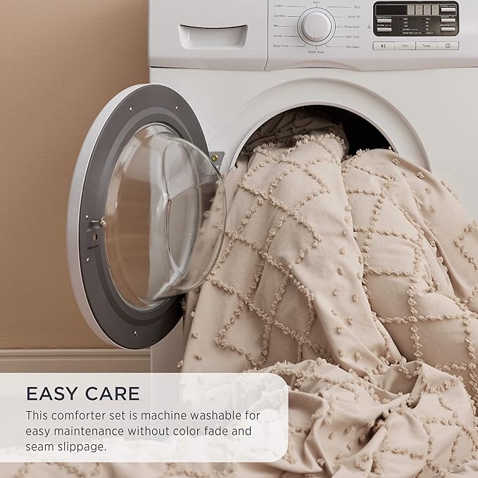 Bedsure Full Comforter Set - Warm Tan Comforter, Boho Tufted Shabby Chic Bedding for Kids, 3 Pieces Vintage Farmhouse Bed Set for All Seasons, Fluffy Soft Bedding with 2 Pillow Shams