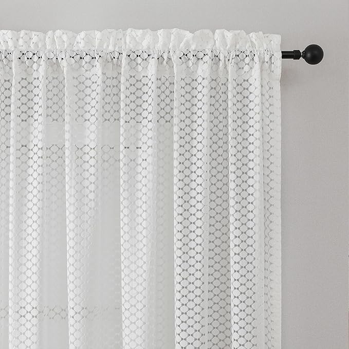 VISIONTEX Warp-Knitted Window Curtain Panels, Decor Light Filtering Semi Window Drapes Rod Pocket for Bedroom Living Room, Set of 2, 54 x 84 inch