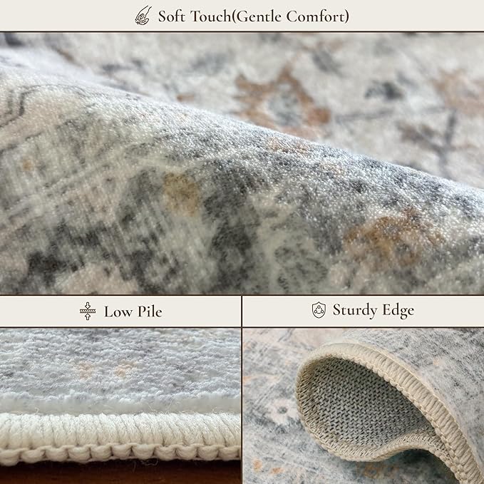 GENIMO 2x7 Area Rugs for Living Room, Machine Washable Non Slip Vintage Retro Rugs, Low Pile Lightweight Chenille Print Rug for Bedroom, Dining Room, Home Office, Multi