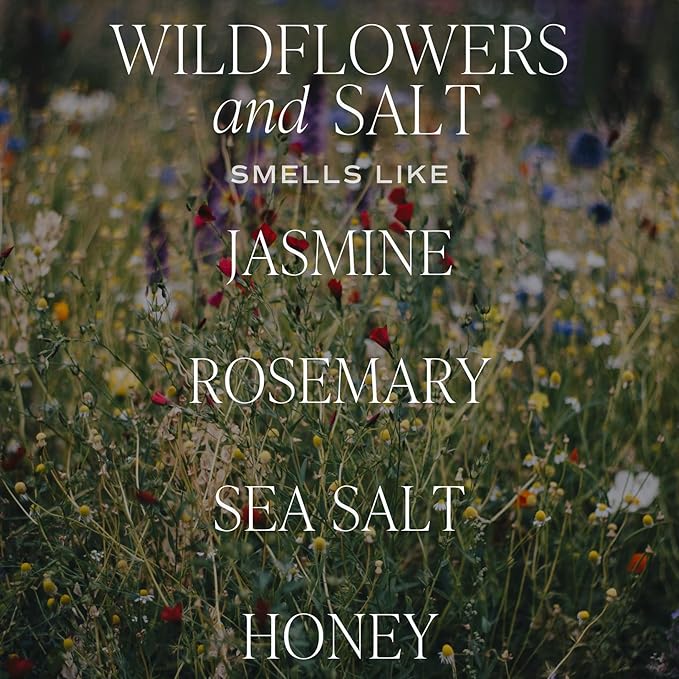 Sweet Water Decor Wildflowers and Salt Soy Candle - Jasmine, Rosemary, Honey, Sea Salt Scented Spring Candles for Home - 9oz Amber Jar + Black Lid, 40+ Hour Burn Time, Made in The USA