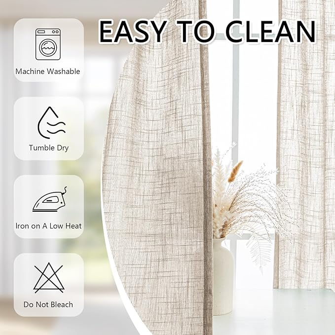 MYSKY HOME Curtains for Living Room Sliding Door, Semi Sheer Curtains 108 Inch Length for Bedroom Boho Linen Look Textured Fabric Soft Touch Light Filtering Pinch Pleated, 40W x 108L, Taupe, 2 Panels