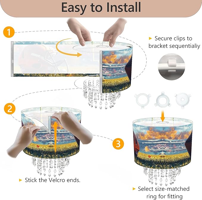 Star Vision American Football & Helmet Drum Fabric Lampshade with Acrylic Beaded Droplets, Sport Theme Light Shade for Pendant, Table, Wall & Floor Lamps, Sports Bar Decor, Man Cave Lighting