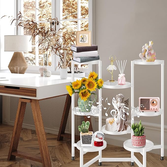8 Tier Plant Stand Indoor Tall, Tiered Plant Stands Outdoor for Multiple Plants, Corner Metal Folding Flower Display Holders Rack Shelf for Living Room Balcony Garden, Cream White