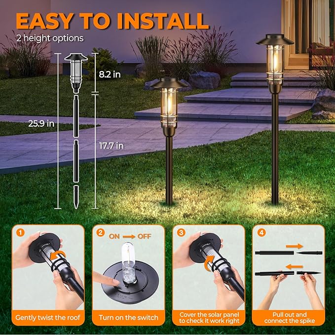 6 Pack Solar Pathway Lights Outdoor, Upgraded Bright Solar Powered Garden Light Outside, Waterproof Outdoor Lighting for Landscape Lawn Patio Yard Path Driveway Walkway Decor, Warm White