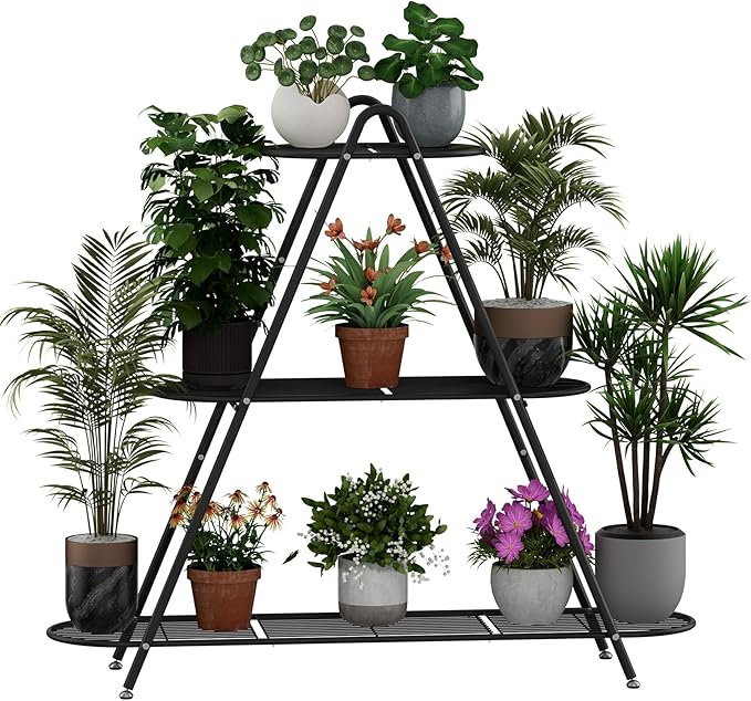 3-Tier Plant Stand, Heavy Duty Metal Planter Rack -Indoor/Outdoor Shelves with Large Tier’s Shelf - Display Multiple Flower Pots, Iron Plant Organizer for Living Room, Patio & Garden