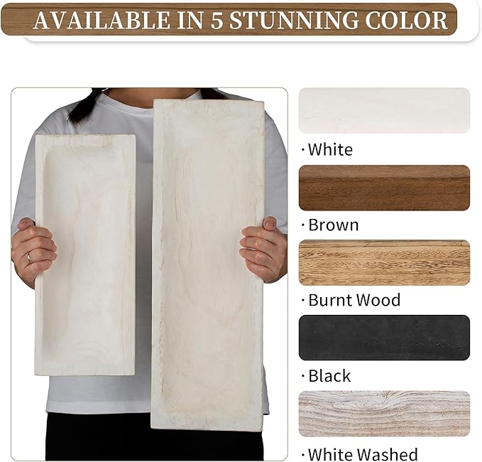 Hanobe Decorative Wood Dough Bowl: Large Long Wooden Bowl for Entry Way Table Home Decor - Coffee Table Decor for Living Room - Dining Table Centerpiece Decor, White