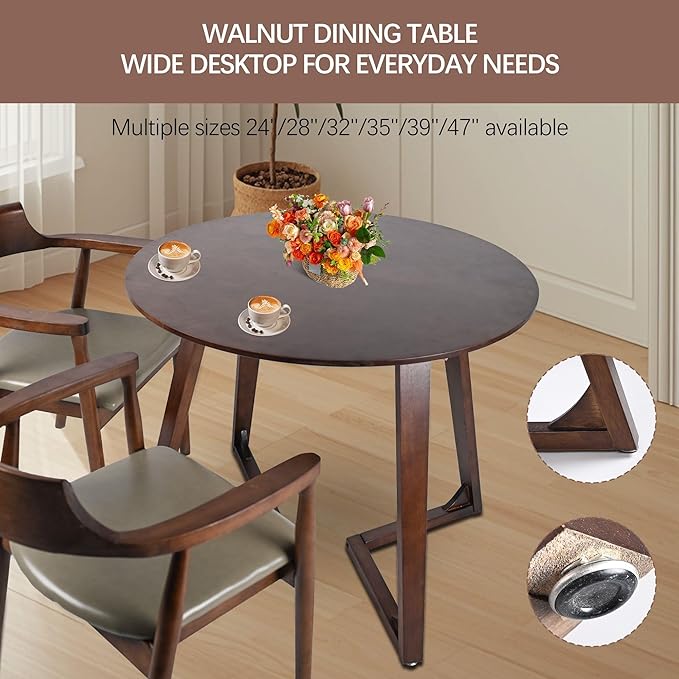 Round Rubber Solid Wood Dining Table 35" - Mid Century Modern Style Space Saving Design as Living Room/Dining Room/Kitchen/Meeting/Coffee Table,Easy to Assemble