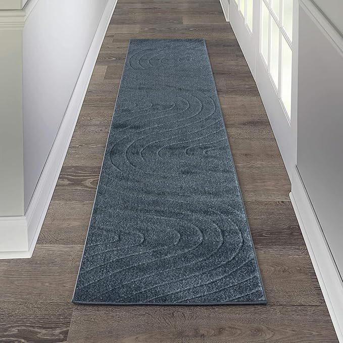 LUXE WEAVERS Modern Geometric Wave Blue 2x8 Area Rug