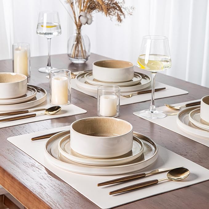 AmorArc Ceramic Dinnerware Sets, Handmade Reactive Glaze Stoneware Plates and Bowls Sets,Highly Chip and Crack Resistant | Dishwasher & Microwave Safe Dishes Set, Service for 4 (12pc)