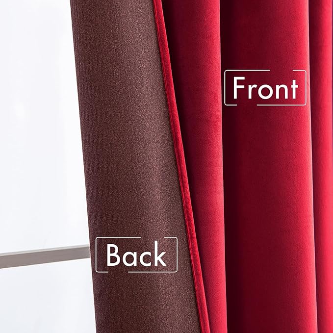 MIULEE Velvet Curtains 63 inch Length - Luxury Blackout Curtains for Bedroom Living Room Thermal Insulated Super Soft Window Drapes Rod Pocket & Back Tab Christmas Decor, Red, 2 Panels