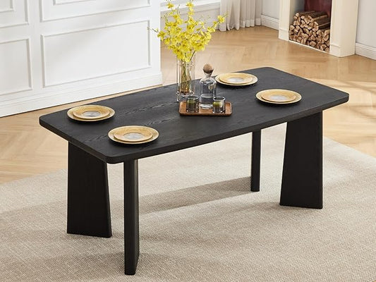 71" Black Long Dining Table, Farmhouse Wooden Kitchen & Dining Room Table for 4-6 Seats, Modern Rectangular Dinner Table, Home Office Desk for Kitchen Living Room Home Office, Black