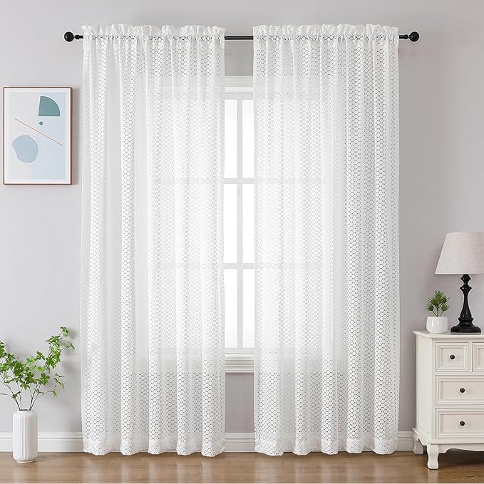 VISIONTEX Warp-Knitted Window Curtain Panels, Decor Light Filtering Semi Window Drapes Rod Pocket for Bedroom Living Room, Set of 2, 54 x 84 inch