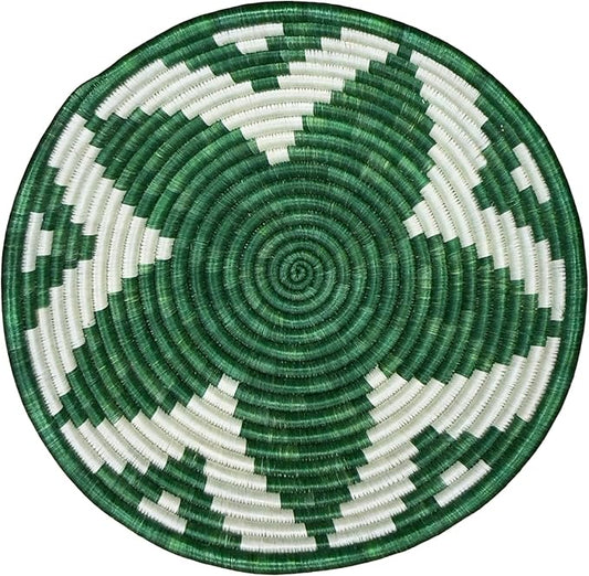 Handwoven African Basket Handmade sisal Fruit Bowl Wall Hanging decorative Baskets for Home Living Room Kitchen Centerpiece Zen Designs Arts and Crafts (Forest Green White, 10in diameter)
