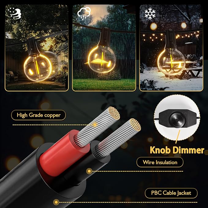 Outdoor String Lights 40ft LED Hanging Globe Patio Lights with G40 Shatterproof Bulbs(14+1 Bulbs), Waterproof Connectable Hanging Light for Indoor Outdoor Decor Garden Camping Backyard Porch
