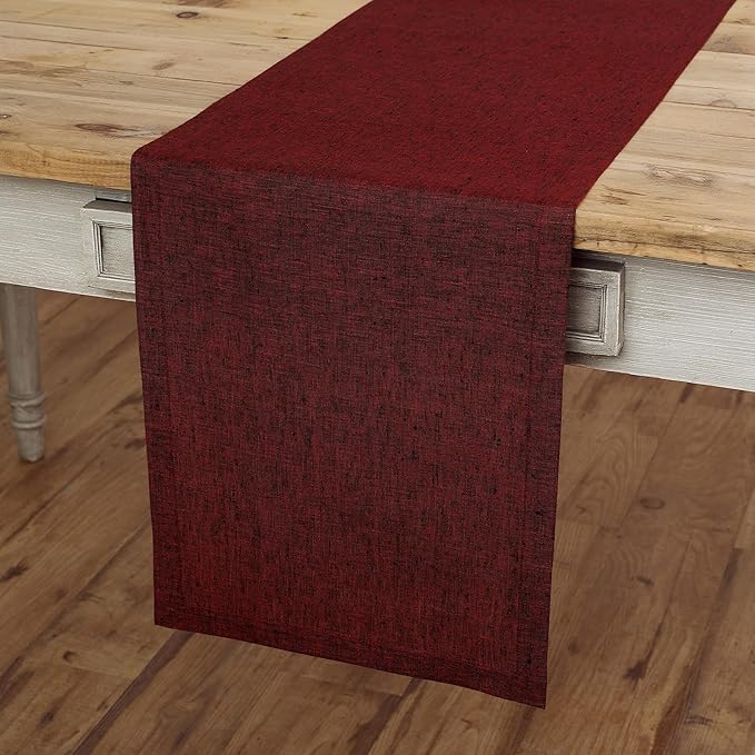 Solino Home Linen Table Runner 36 Inches - 100% Pure Linen Red Garnet Table Runner 14 x 36 Inch Ideal for Dresser and Coffee Tables - Fall, Autumn, Thanksgiving, Christmas, Holiday - Athena