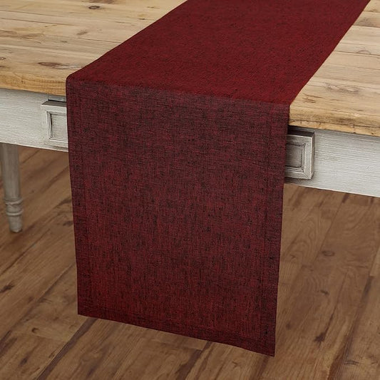 Solino Home Linen Table Runner 90 Inches Long - Athena, 100% Pure Linen Red Garnet Table Runner 14 x 90 Inch for Dining, Fall, Autumn, Thanksgiving, Holiday