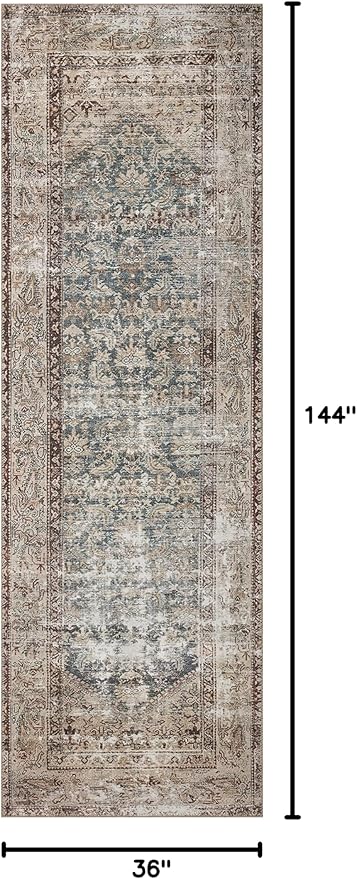 Loloi Amber Lewis Georgie Collection GER-04 Teal/Antique 3'-0" x 12'-0", .19" Pile Height, Runner Rug