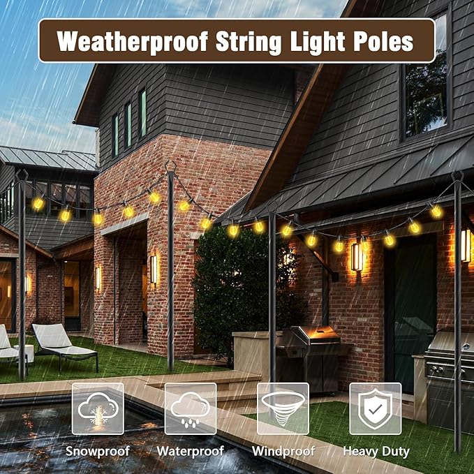 AILBTON 6 Pack 10Ft String Light Poles,Light Poles for Outside String Lights,Outdoor Light Poles with Fork,Metal Pole Stand for Patio,Backyard,Deck