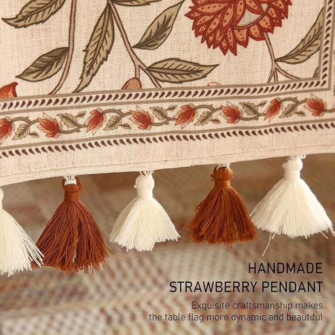 ISAENNE Designer Elegant Linen Table Runner 118 Inches Extra Long,Vintage Orange Floral Pattern Table Runners for Dining Tables,Kitchen Decor,Thanksgiving,Christmas,Banquet,12"*118"-Alvarado A