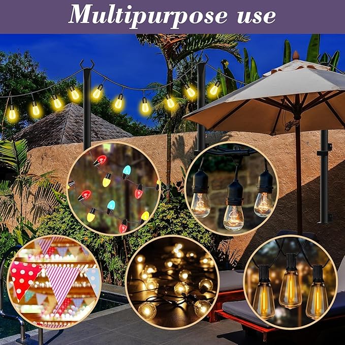 10 Pack String Light Poles,5Ft Metal Poles for Outdoor String Lights,Outdoor Light Poles with Post,Poles/Stand for Outside,Patio,Deck,Backyard,Garden Wedding,Party
