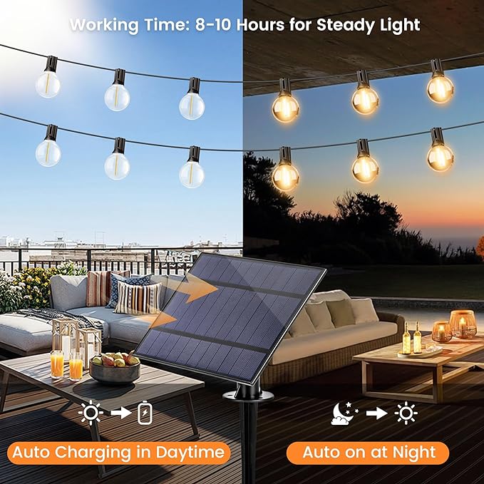 OHLUX 35FT Solar Globe String Lights Outdoor,Waterproof Solar G40 Patio Lights With Remote, 17 Shatterproof LED Filament Bulbs, 2200K Soft White,Dimmable Outside Edison Hanging Light for Backyard Deck