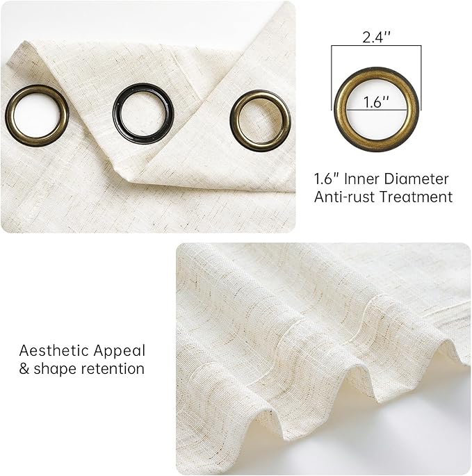 Natural Linen Curtains 84 Inch Length 2 Panels for Living Room Bedroom Linen Textured Cream Ivory Birch Semi Sheer Boho Neutral Pleat Drapes with Grommet Spring Window Curtain 84 Inches Long 52"x84"