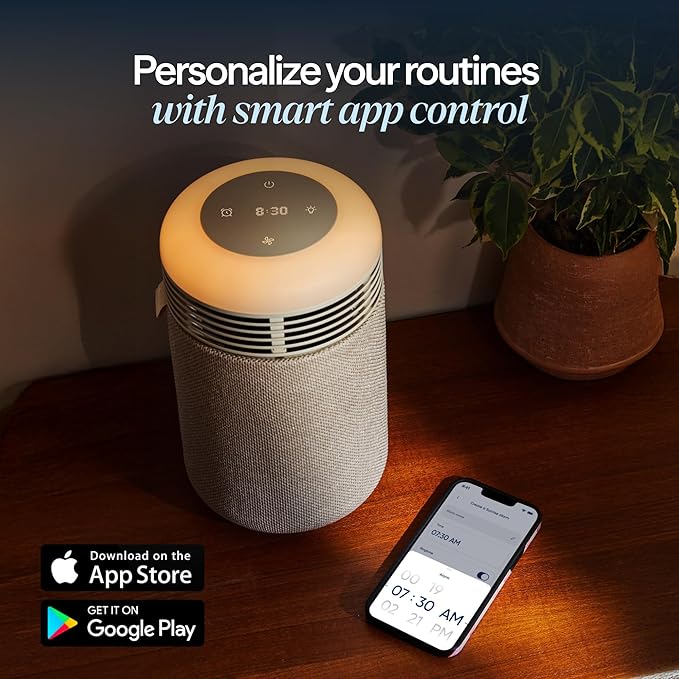 BLUEAIR Purifier for Bedroom - Mini Restful - Sunrise Clock with HEPASilent Filtration and Wake Up Light - Cleans Air and Supports Circadian Rhythm - USB-C and App Connectivity