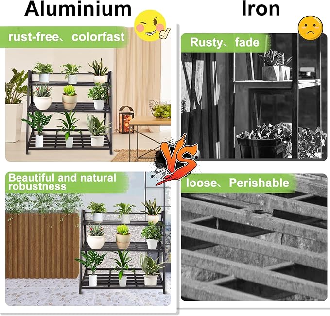 Aluminum Plants Shelf Outdoor, Multiple Flower Holder Rack, Metal Plant Stands Home Decor for Balcony Living Room Patio Garden (3-Tier)