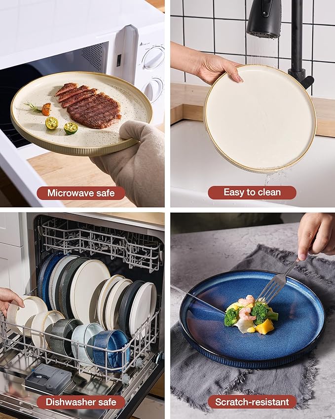 Famiware Star Dinnerware Set, Plates and Bowls Sets for 6 (18pcs), Ribbed Stoneware Dishes - Chip & Scratch Resistant, Microwave & Dishwasher Safe Kitchenware, White