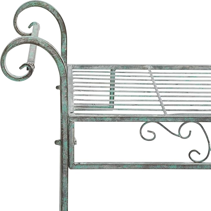 SAFAVIEH Outdoor Collection Noreen Victorian Scroll Antique Dark Green Wrought Iron 3-Tier Shelf