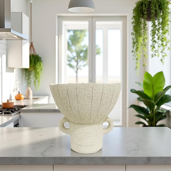 With handle Decorative Leaf Bowl decor , Decorative Bowls for Modern Home Decor,Ruffle Decor,Stylish Key Bowl for Entry Table,Decorative Fruit Bowls for Kitchen Counter,Artificial Stone Light Gray