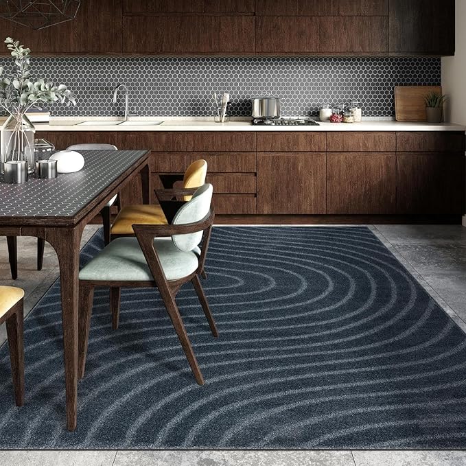 LUXE WEAVERS Modern Geometric Wave Blue 4x6 Area Rug