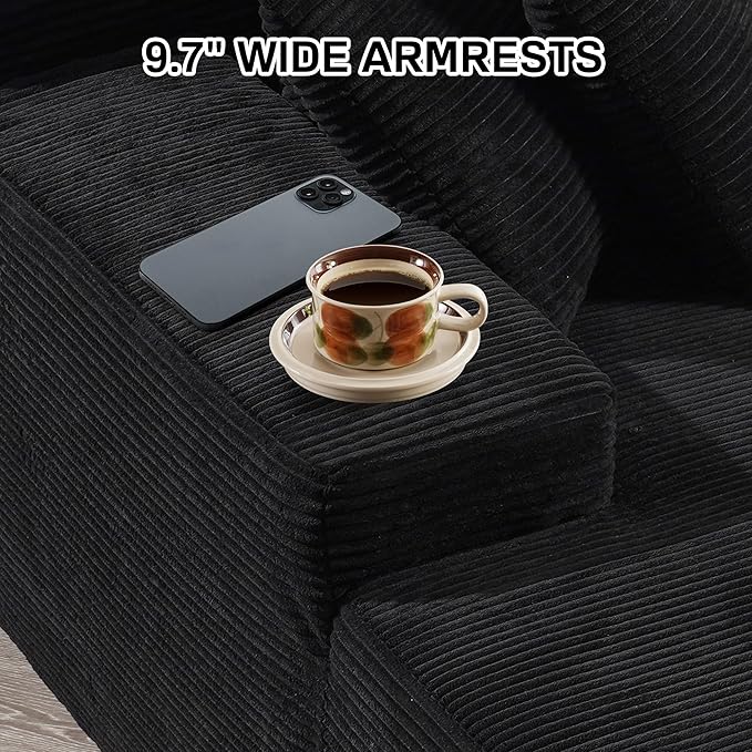 Chaise Lounge Chair Indoor, 67" Oversized Comfy Corduroy Sleeper Sofa Bed, Boneless Upholstered Recliner Bed with Pillows and Wide Armrests, Modern Cloud Couch for Living Room, Black