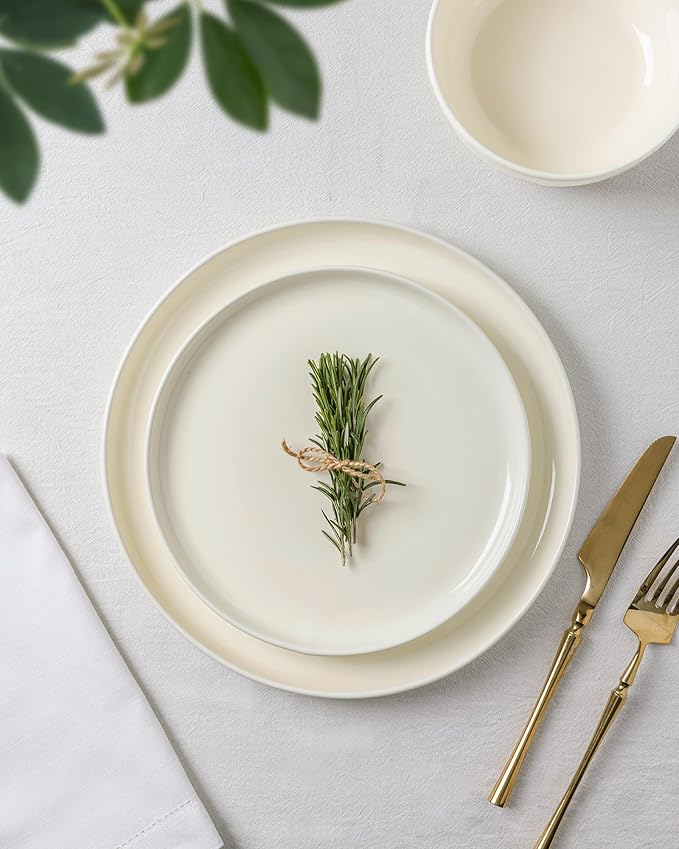 TheTerra Ceramic Dinnerware Sets for 4, 12 Pieces Porcelain Lightweight Plates and Bowls Sets, Scratch Resistant Dish Set, Oven & Microwave & Dishwasher Safe, Beige