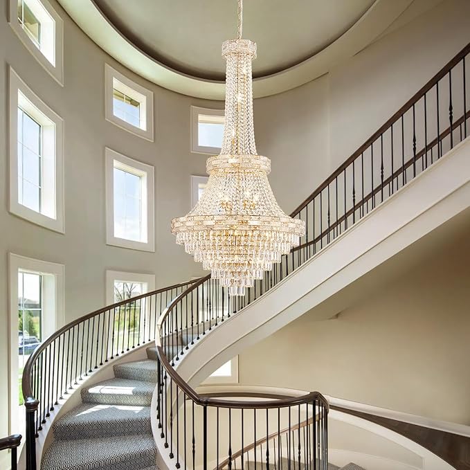 25 Lights Gold Crystal Chandeliers Large Modern Chandelier for High Ceilings Luxury Chandeliers Light Fixture Foyer Staircase Hallway Entryway Banquet Hall Lobby 60.5" H x 31" D