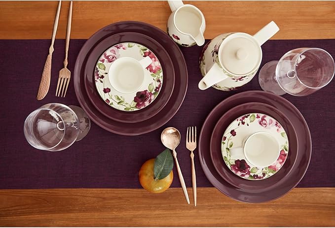 Solino Home Linen Table Runner 72 Inches Long - Athena, 100% Pure Linen Chambray Burgundy Table Runner 14 x 72 Inch for Dining, Fall, Autumn, Thanksgiving, Holiday