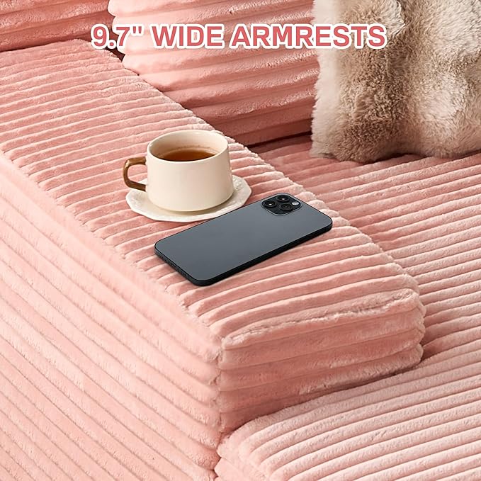 Chaise Lounge Chair Indoor, 67" Oversized Comfy Plush Fur Sleeper Sofa Bed, Boneless Upholstered Recliner Bed with Pillows and Wide Armrests, Modern Cloud Couch for Living Room, Pink