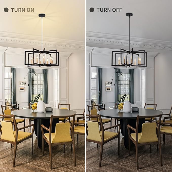 Black Chandelier for Dining Room, 8-Light Kitchen Chandelier Light Fixture Modern Metal Industrial Large Chandeliers for Farmhouse Entryway Living Room (Black Gold)