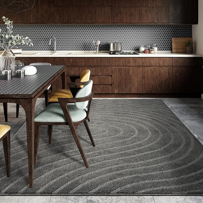 LUXE WEAVERS Modern Geometric Wave Anthracite 5x7 Area Rug