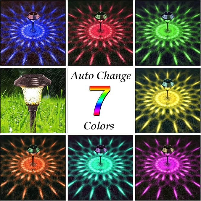 BEAU JARDIN 8 Pack Solar Pathway Lights Outdoor Solar Powered Lights Waterproof Glass for Garden Landscape Path Yard Walkway Patio Driveway Outside Cool White Color Changing Fixed Color Bronze