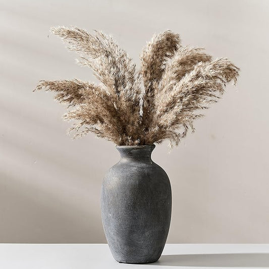 Ceramic Rustic Flower Vase, 8.38 Inch Vintage Pottery Home Decor, Farmhouse Terracotta Vase for Living Room, Table, Shelf, Mantel Decoration, Farmhouse - Black Bronze