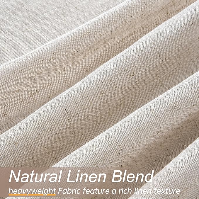 96 Inch Curtains Linen Sheer Curtains 2 Panels Set for Windows Flax Linen Textured Pleated Drapes Privacy Light Filtering Grey Beige Curtain Drape with Grommet for Living Room Bedroom