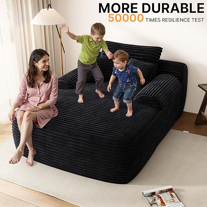 67" Oversized Chaise Lounge Chair with Cover, Comfy Sleeper Sofa Bed, Black Plush Corduory Couch for Living Room,Sofa in A Box,No Assembly Required (Breathable Khaki Cover).
