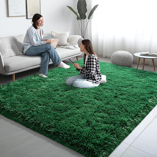 6x9 Area Rugs for Living Room, Green Fluffy Shaggy Rug Soft Carpets, Rugs for Bedroom Nursery Kids Room Dorm Home Decor Aesthetic, Dark Green