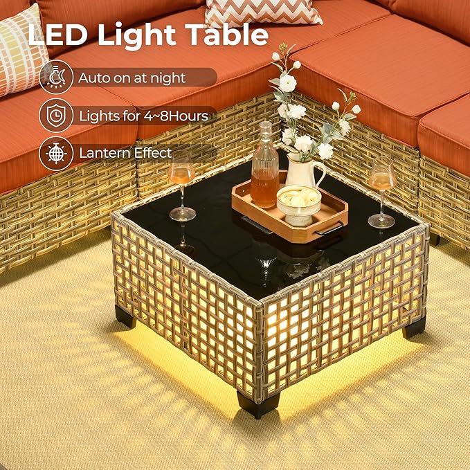 HOOOWOOO Outdoor Sectional Patio Furniture Set,6 Pieces Wicker Conversation Sets L Shaped Couch,Extra Deep Out Door Sofa Outside Furniture,Brick Red