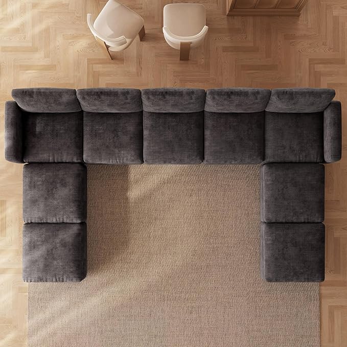 9-Seat Modular Sectional Sofa with 4 Storage Ottomans, Oversized Deep L-Shaped Couch for Living Room, Grey Velvet Modern Family Sofa Set, Extra Comfy Loveseat Sleeper Bed with Flexible Layout