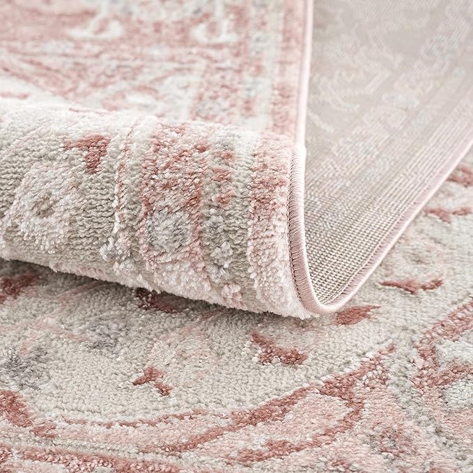 Blush & Light Pink Collection Zora Bohemian Oriental Medallion Runner Rug - Traditional Floral Carpet for Hallway, Kitchen - Blush, Pale Pink, Cream - 2'7" x 10' Runner