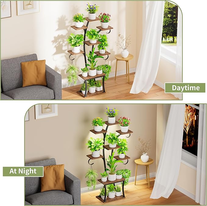 Plant Stand Indoor with Grow Lights - 8 Tiered Indoor Plant Shelf, 47" Metal Corner Plant Stands for Indoor Plants, Tree-Shaped Plant Rack Display for Indoor Plants Multiple, Flower Holder for Living Room Patio Balcony Décor