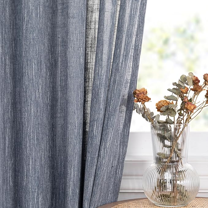 MYSKY HOME Blue Curtains for Bedroom 63 Inches Long Semi Sheer Light Filtering Drapes for Small Window Linen Look Textured Boho Home Decor Backdrop Curtain for Party, 50" x 63", Dusty Blue, 2 Panels